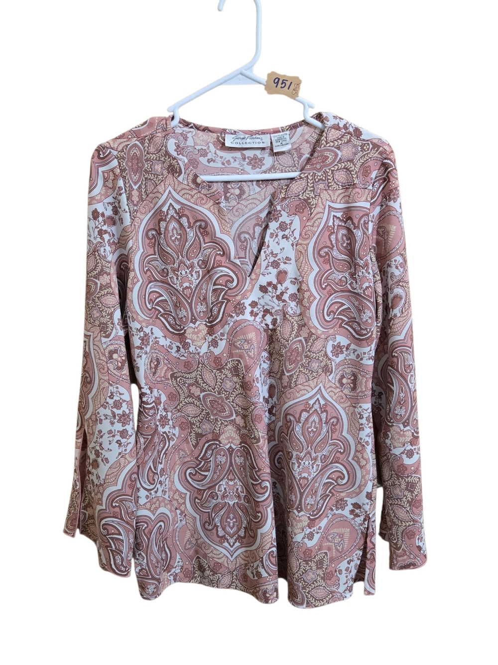 Paisley V-Neck Long Sleeve Tunic Top - Rose Taupe